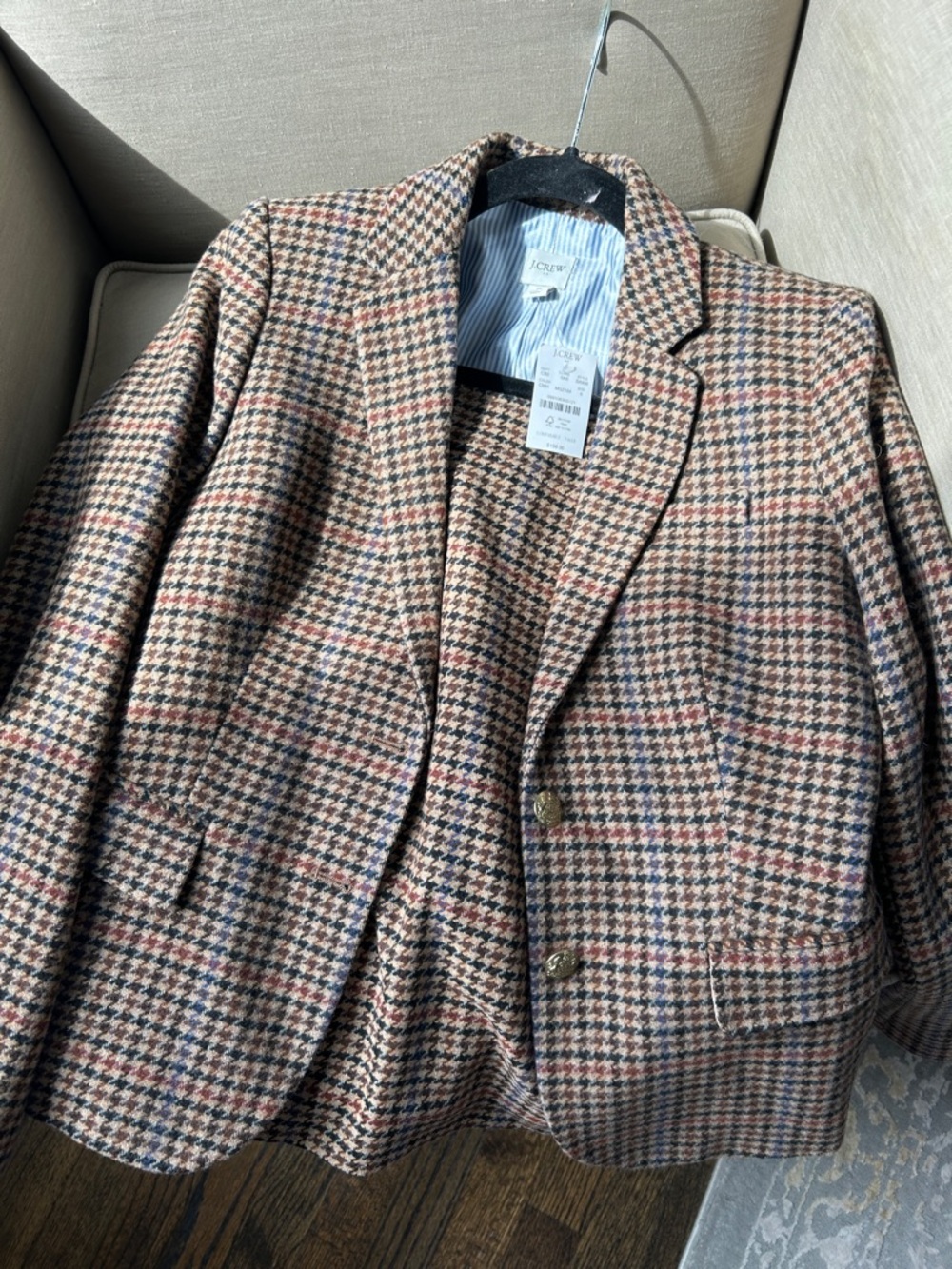 J. Crew Brown and Black Houndstooth Blazer & Matching Skirt Set - Picture 2 of 9